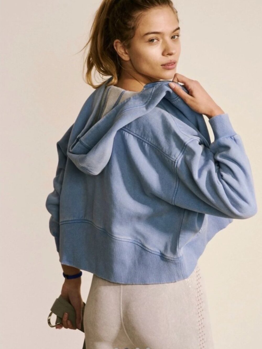 Free People FP Movement Zip Up Hoodie Cropped Oversize Size XS/SM Dusk Blue - Picture 2 of 11